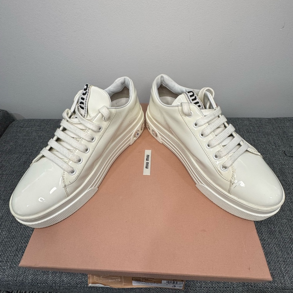 Miu Miu Glossy White Sneakers - Picture 2 of 7
